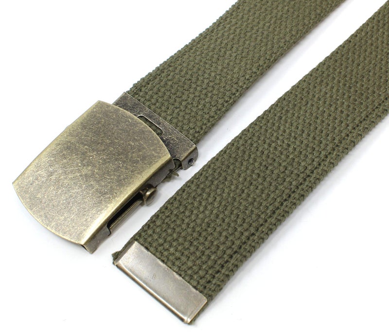 BC Belts Canvas Web Belt Military Style with Antique Brass Buckle and Tip 50" Long (Olive) - Image 4